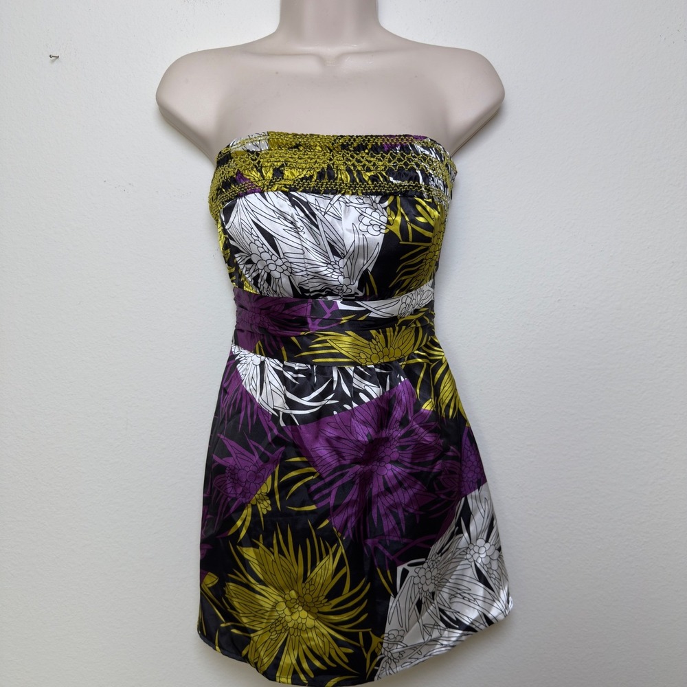 VTG Y2K Charlotte Russe Women 100% SILK Tube Top Small Strapless Floral‎ Fairy